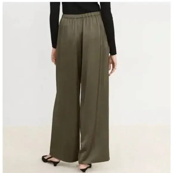 Jenni Kayne Sz XL Denim Pant Wide Leg Satin Silky Pants Green